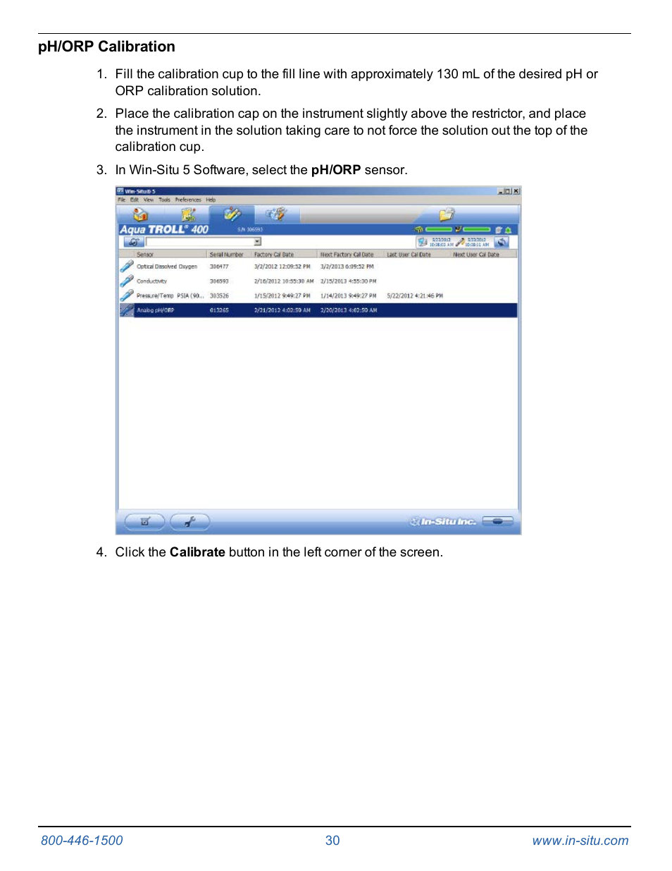 Ph/orp calibration | In-Situ Aqua TROLL 400 Operators Manual User Manual | Page 30 / 41