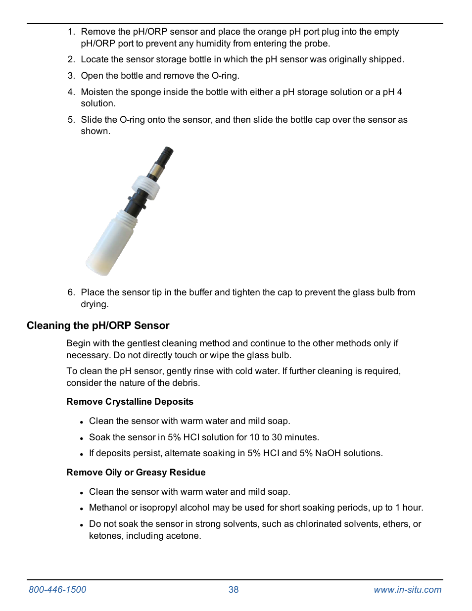 Cleaning the ph/orp sensor, Remove crystalline deposits, Remove oily or greasy residue | In-Situ Aqua TROLL 400 Operators Manual User Manual | Page 38 / 41