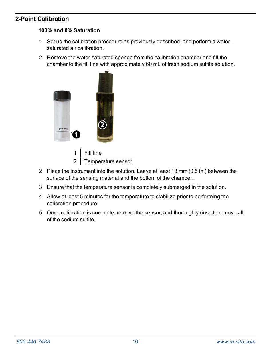 Point calibration, 100% and 0% saturation | In-Situ RDO PRO-X Process Optical Dissolved Oxygen Sensor Manual User Manual | Page 10 / 29