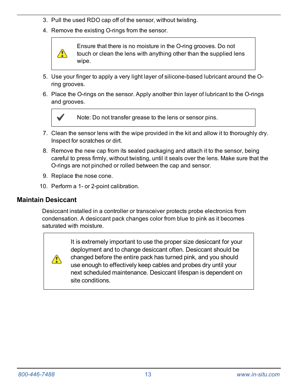 Maintain desiccant | In-Situ RDO PRO-X Process Optical Dissolved Oxygen Sensor Manual User Manual | Page 13 / 29