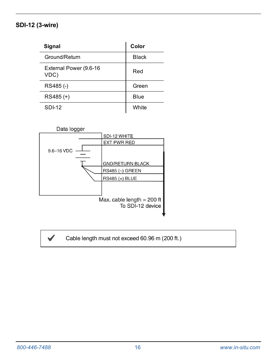 Sdi-12 (3-wire) | In-Situ RDO PRO-X Process Optical Dissolved Oxygen Sensor Manual User Manual | Page 16 / 29
