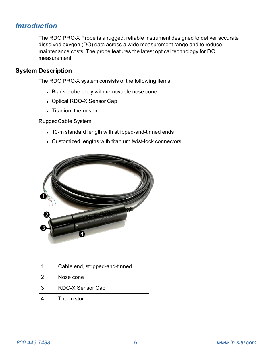 2 introduction, System description, Introduction | In-Situ RDO PRO-X Process Optical Dissolved Oxygen Sensor Manual User Manual | Page 6 / 29