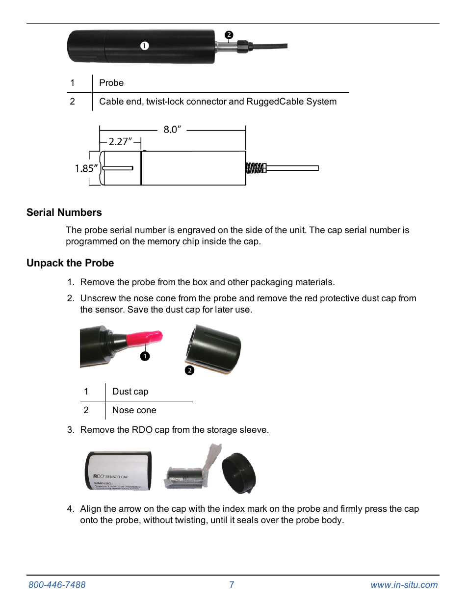 Serial numbers, Unpack the probe | In-Situ RDO PRO-X Process Optical Dissolved Oxygen Sensor Manual User Manual | Page 7 / 29
