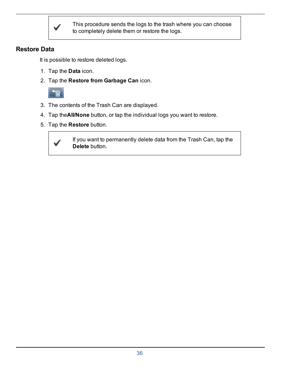 Restore data | In-Situ smarTROLL Multiparameter Handheld Operators Manual User Manual | Page 36 / 71