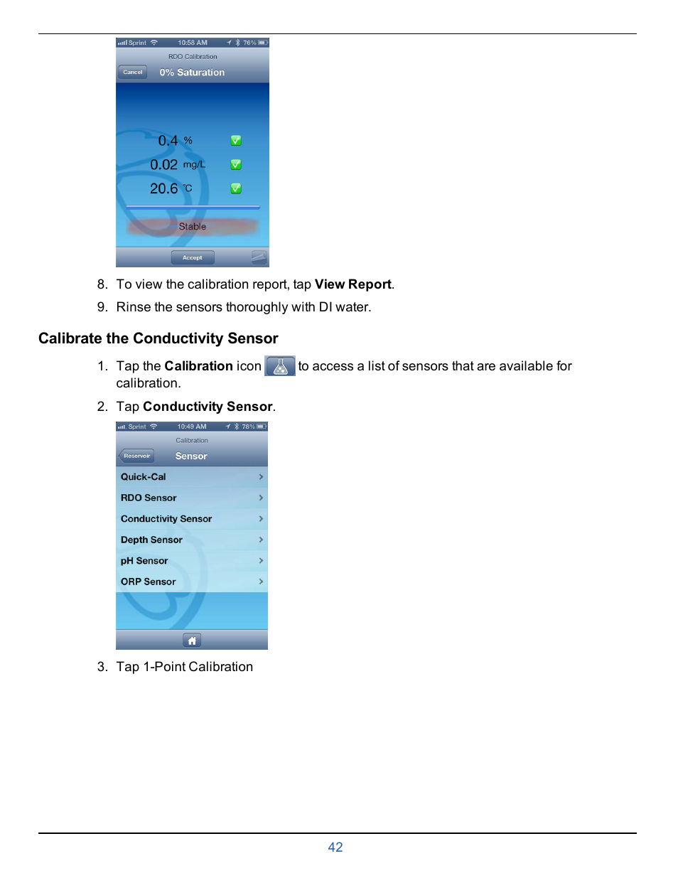 Calibrate the conductivity sensor | In-Situ smarTROLL Multiparameter Handheld Operators Manual User Manual | Page 42 / 71