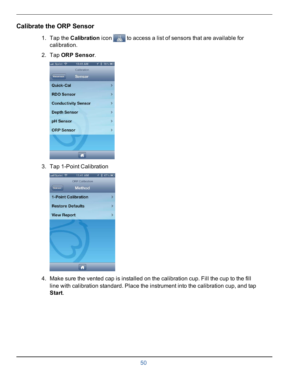 Calibrate the orp sensor | In-Situ smarTROLL Multiparameter Handheld Operators Manual User Manual | Page 50 / 71