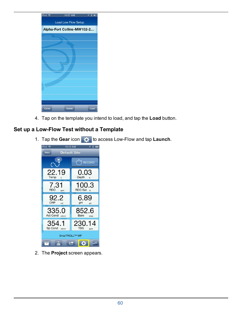 Set up a low-flow test without a template | In-Situ smarTROLL Multiparameter Handheld Operators Manual User Manual | Page 60 / 71