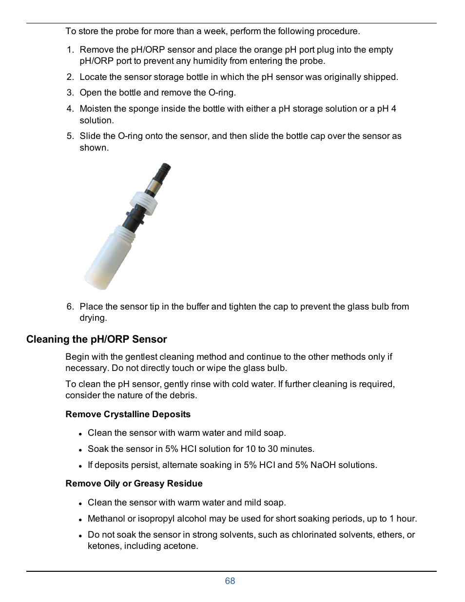 Cleaning the ph/orp sensor, Remove crystalline deposits, Remove oily or greasy residue | In-Situ smarTROLL Multiparameter Handheld Operators Manual User Manual | Page 68 / 71