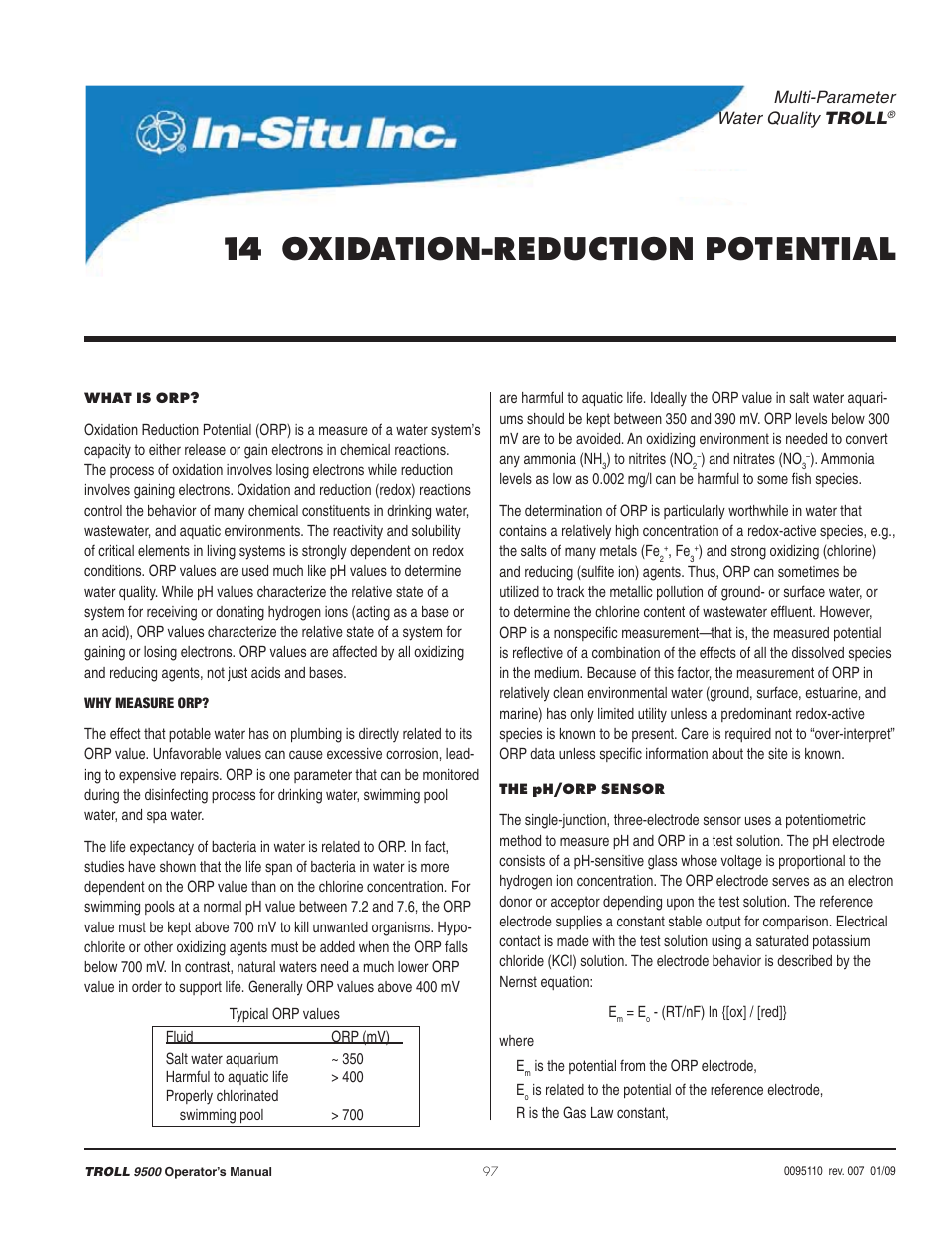 14 oxidation-reduction potential | In-Situ TROLL 9500 Operators Manual User Manual | Page 104 / 164