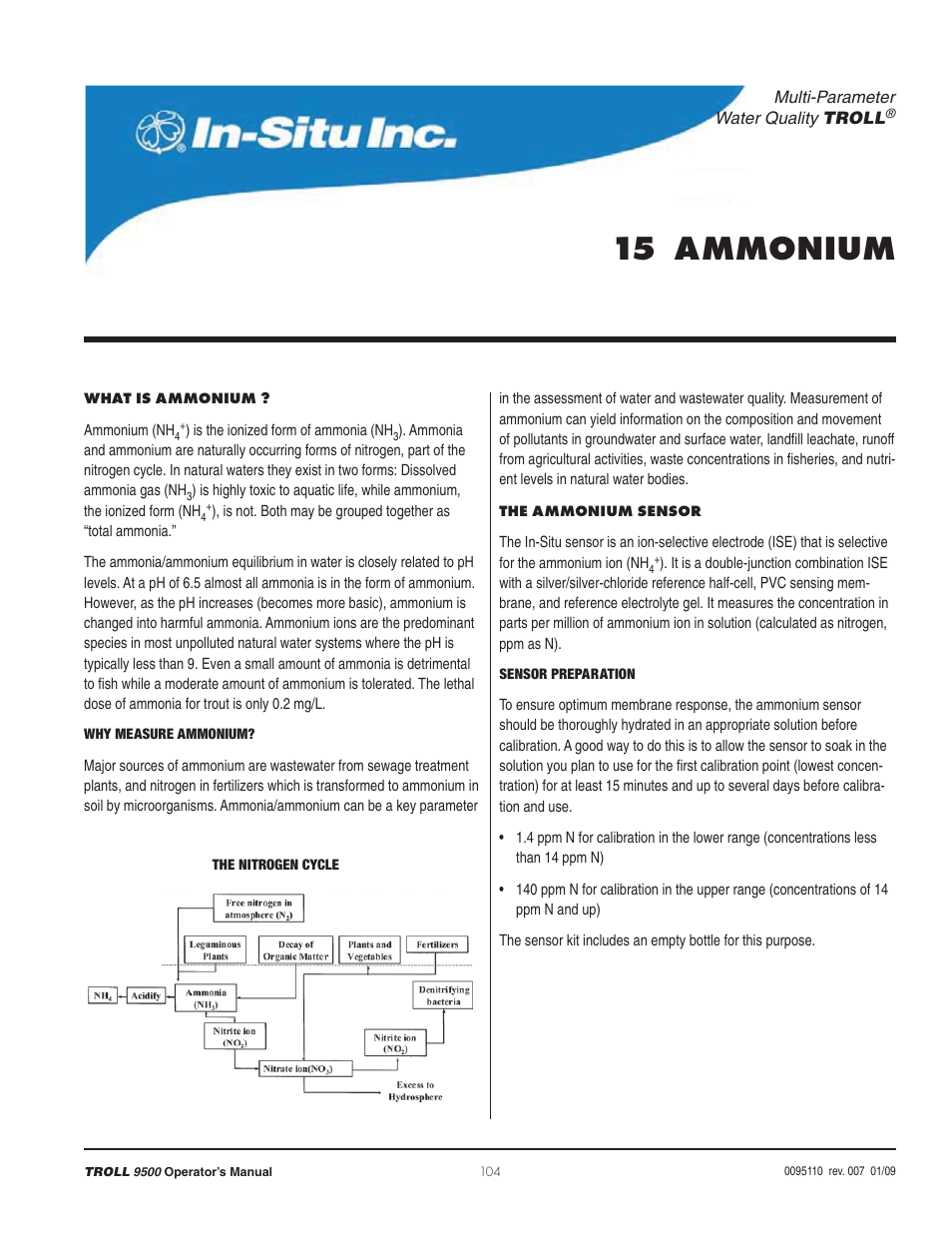 15 ammonium | In-Situ TROLL 9500 Operators Manual User Manual | Page 109 / 164