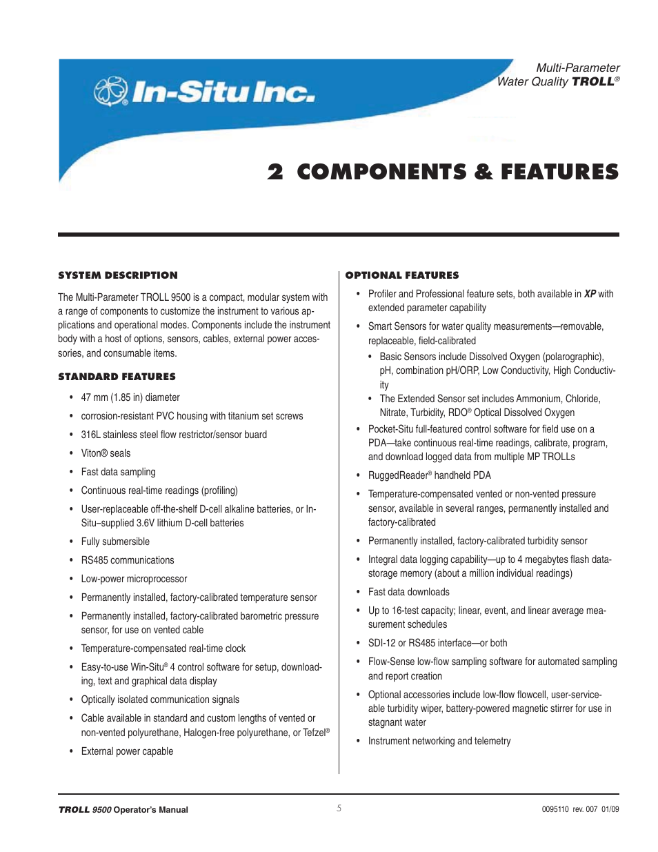2 components & features | In-Situ TROLL 9500 Operators Manual User Manual | Page 12 / 164