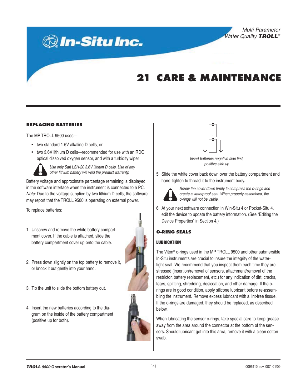 21 care & maintenance | In-Situ TROLL 9500 Operators Manual User Manual | Page 146 / 164