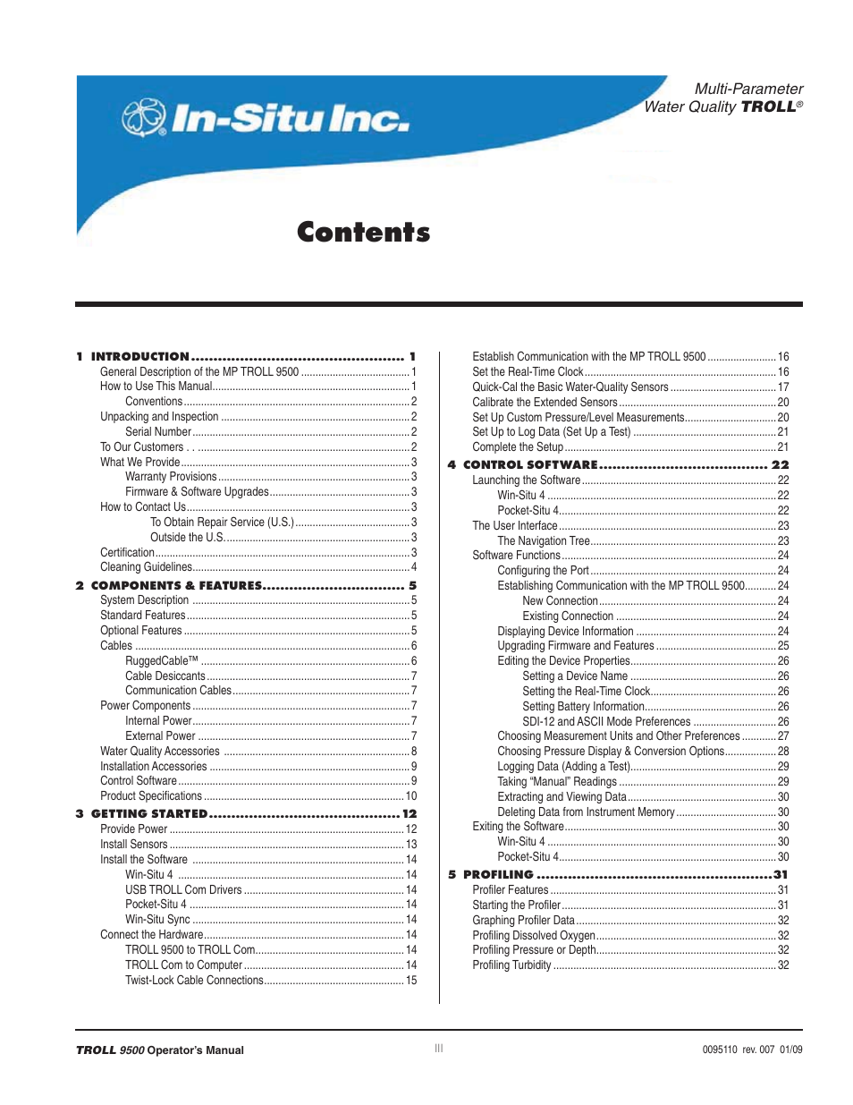 In-Situ TROLL 9500 Operators Manual User Manual | Page 3 / 164