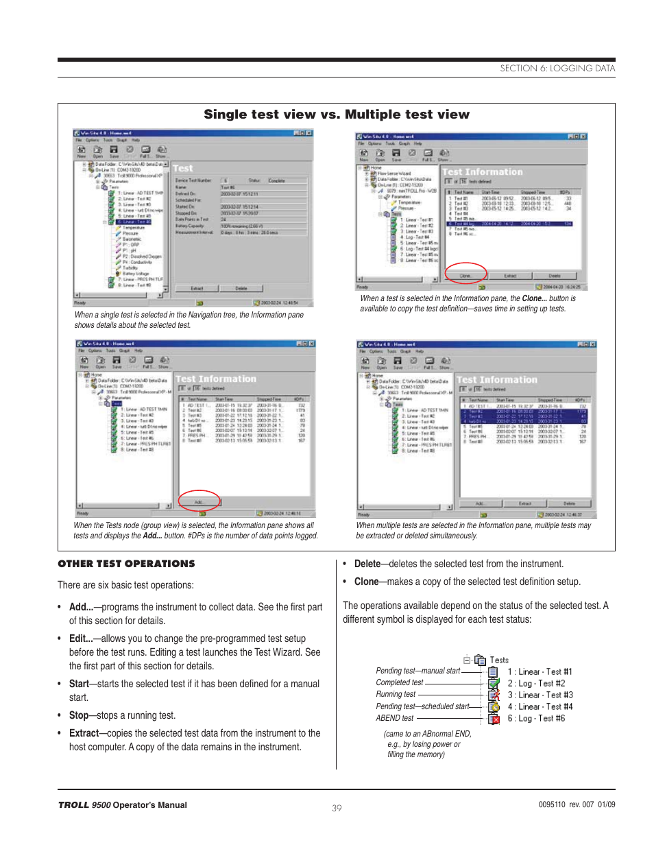Single test view vs. multiple test view | In-Situ TROLL 9500 Operators Manual User Manual | Page 46 / 164