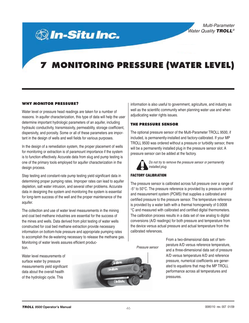 7 monitoring pressure (water level) | In-Situ TROLL 9500 Operators Manual User Manual | Page 53 / 164