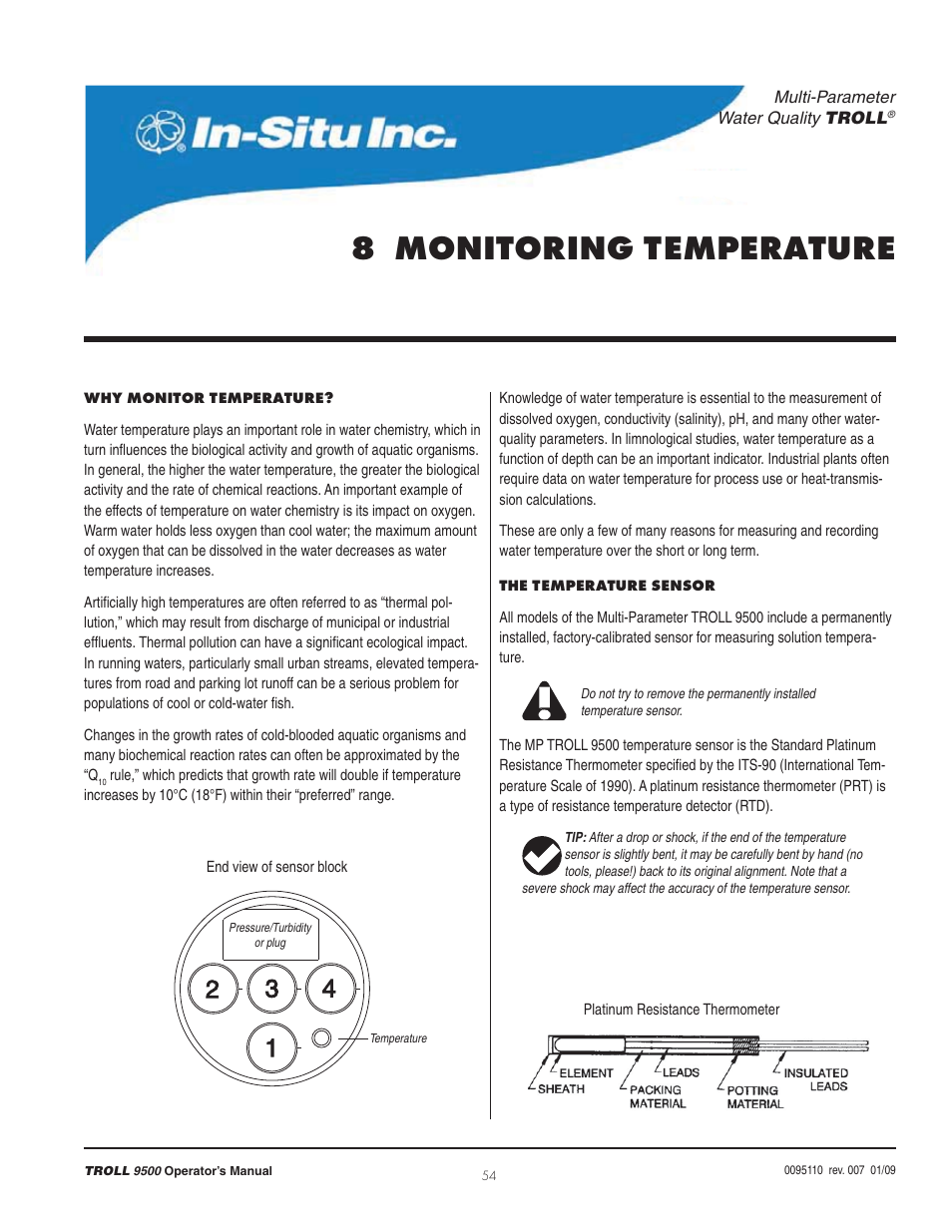 8 monitoring temperature | In-Situ TROLL 9500 Operators Manual User Manual | Page 61 / 164