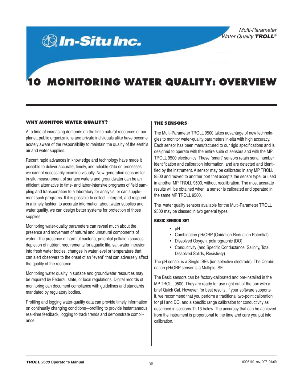 10 monitoring water quality: overview | In-Situ TROLL 9500 Operators Manual User Manual | Page 65 / 164