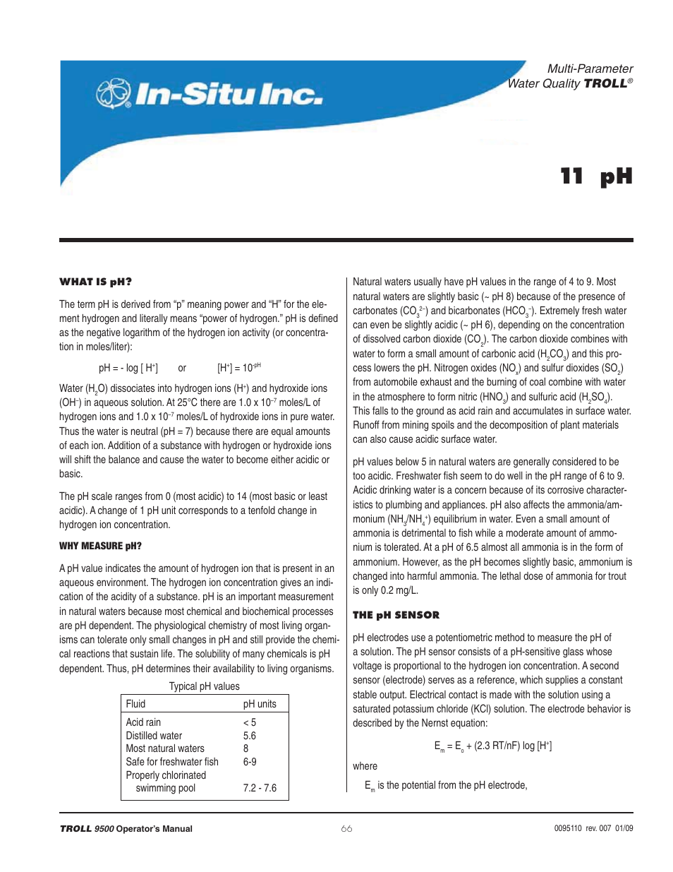 11 ph, Multi-parameter water quality troll | In-Situ TROLL 9500 Operators Manual User Manual | Page 73 / 164