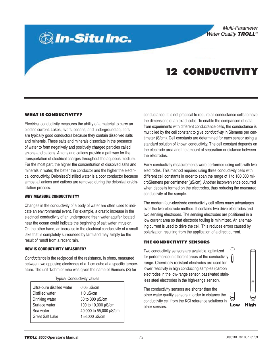 12 conductivity | In-Situ TROLL 9500 Operators Manual User Manual | Page 79 / 164