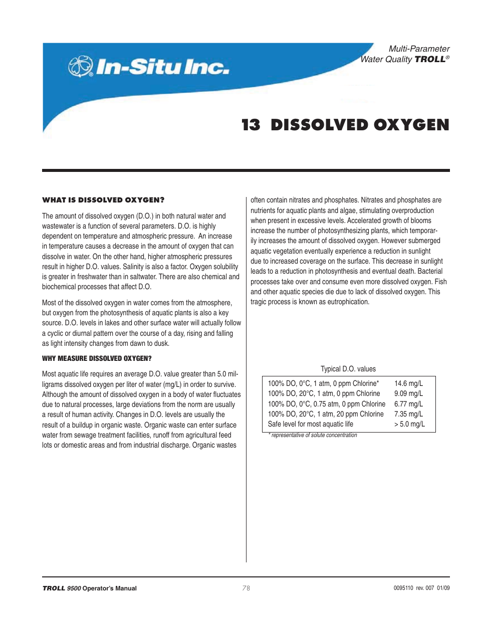 13 dissolved oxygen | In-Situ TROLL 9500 Operators Manual User Manual | Page 85 / 164