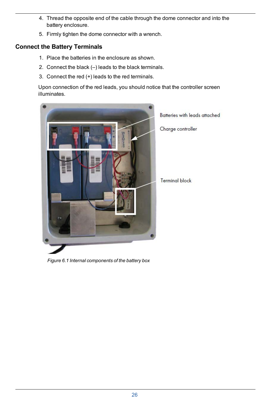 Connect the battery terminals | In-Situ Con TROLL PRO Installation Manual (purchased after 10 May 2012) User Manual | Page 26 / 29