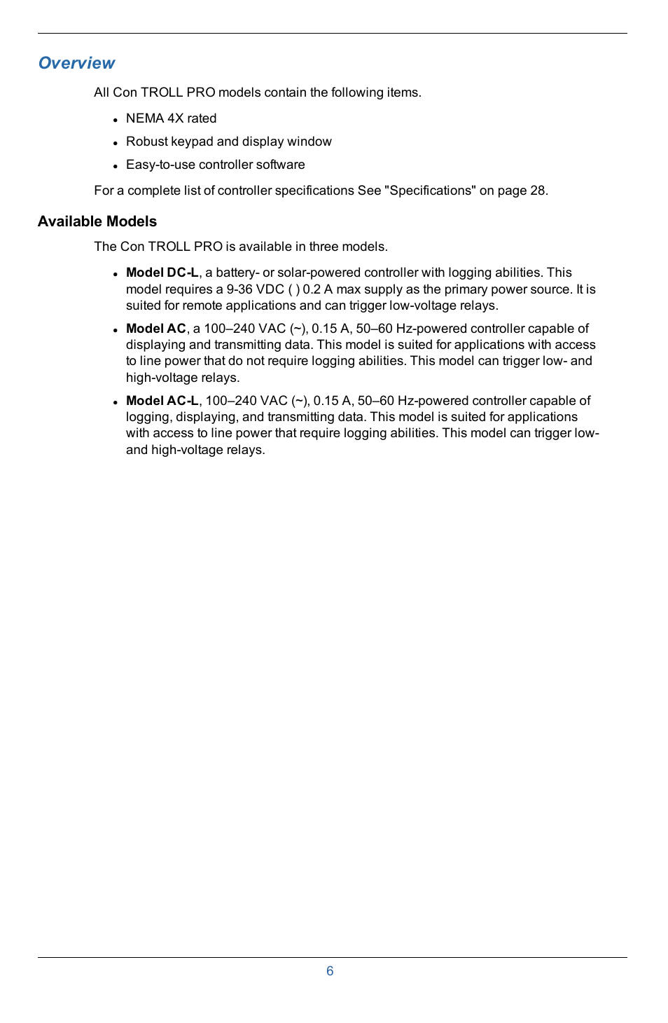 2 overview, Available models, Overview | In-Situ Con TROLL PRO Installation Manual (purchased after 10 May 2012) User Manual | Page 6 / 29