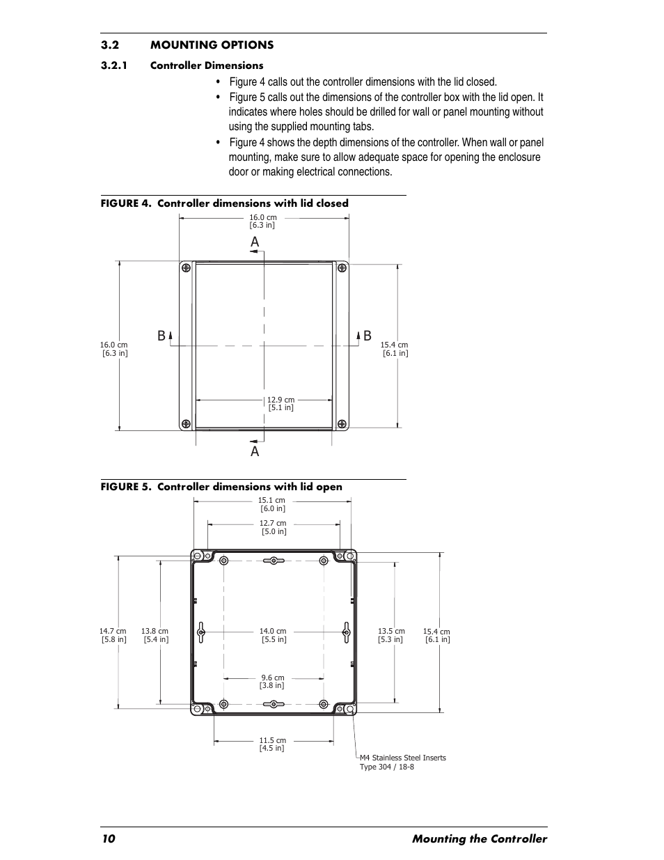 Heading1 - 3.2 mounting options, Heading2 - 3.2.1 controller dimensions, 2 mounting options | 1 controller dimensions, Ba a, 10 mounting the controller 3.2 mounting options | In-Situ Con TROLL PRO Installation Manual (purchased before 10 May 2012) User Manual | Page 10 / 32