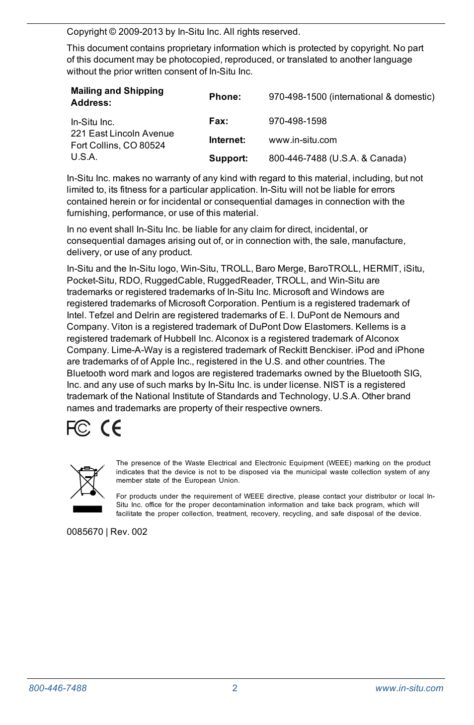 In-Situ Con TROLL PRO Operators Manual (purchased after 10 May 2012) User Manual | Page 2 / 55