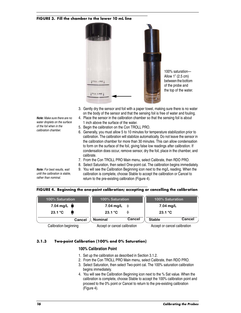 3 two-point calibration (100% and 0% saturation) | In-Situ Con TROLL PRO Operators Manual (purchased before 10 May 2012) User Manual | Page 16 / 40