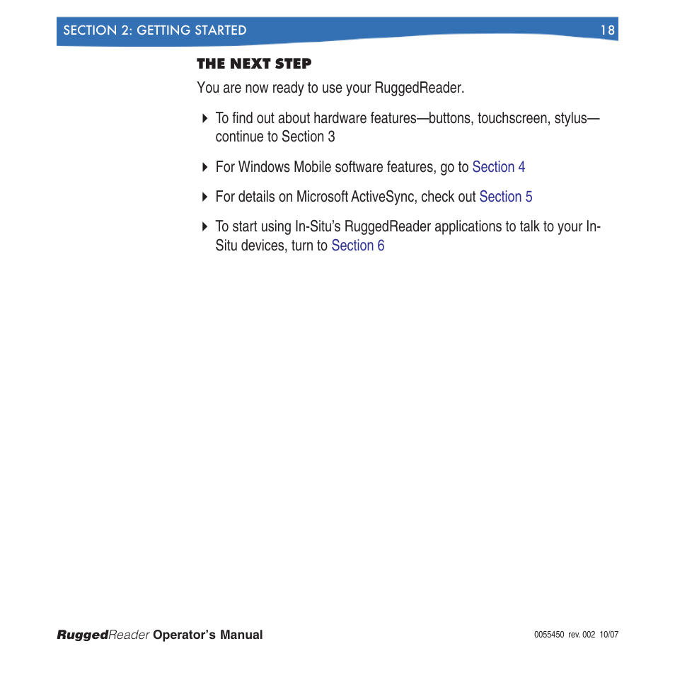 The next step | In-Situ RuggedReader Operators Manual for Blue RuggedReader User Manual | Page 18 / 81