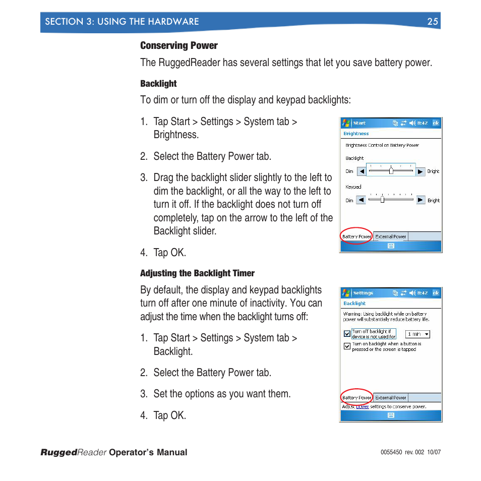Conserving power | In-Situ RuggedReader Operators Manual for Blue RuggedReader User Manual | Page 25 / 81