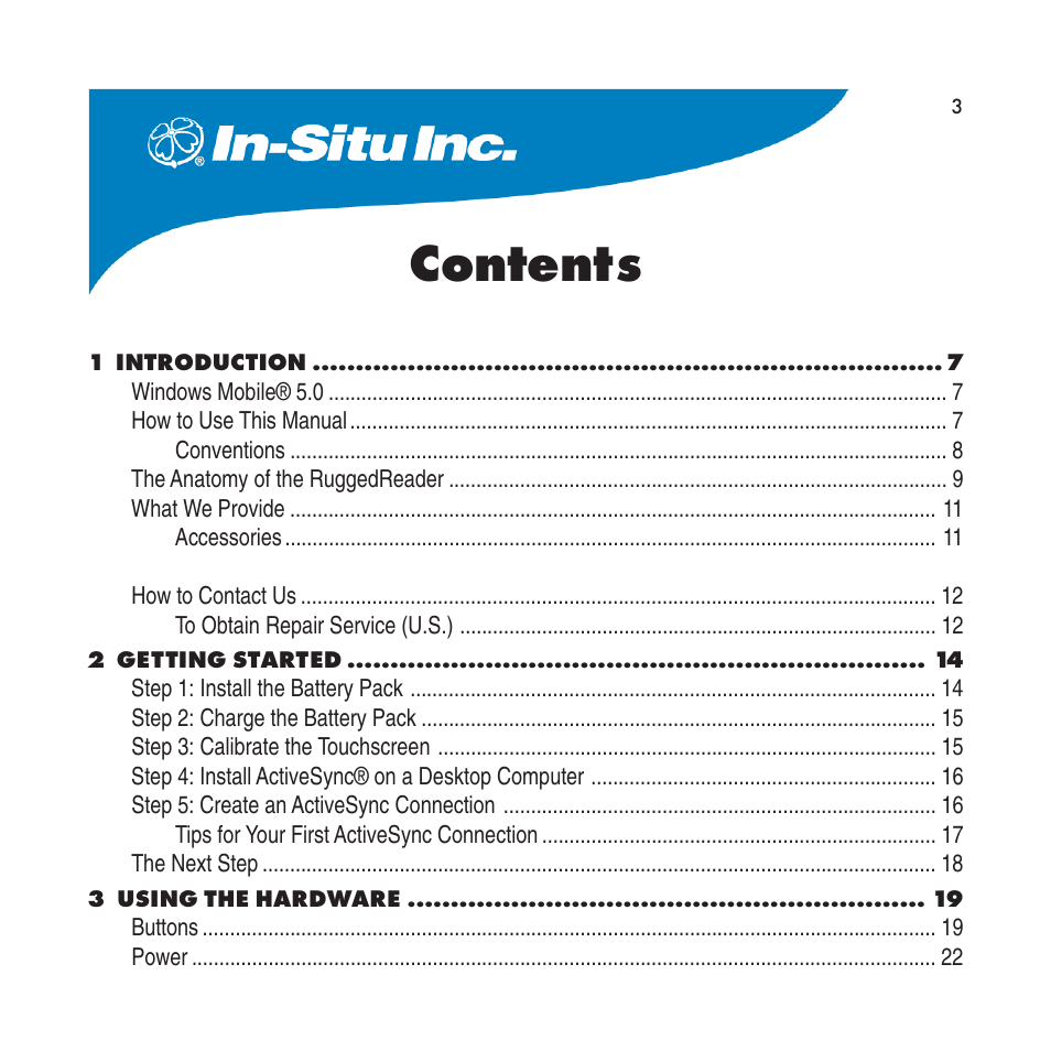 In-Situ RuggedReader Operators Manual for Blue RuggedReader User Manual | Page 3 / 81