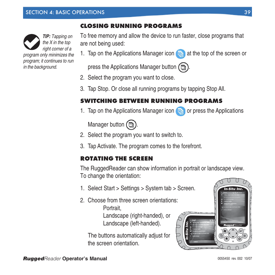 In-Situ RuggedReader Operators Manual for Blue RuggedReader User Manual | Page 39 / 81
