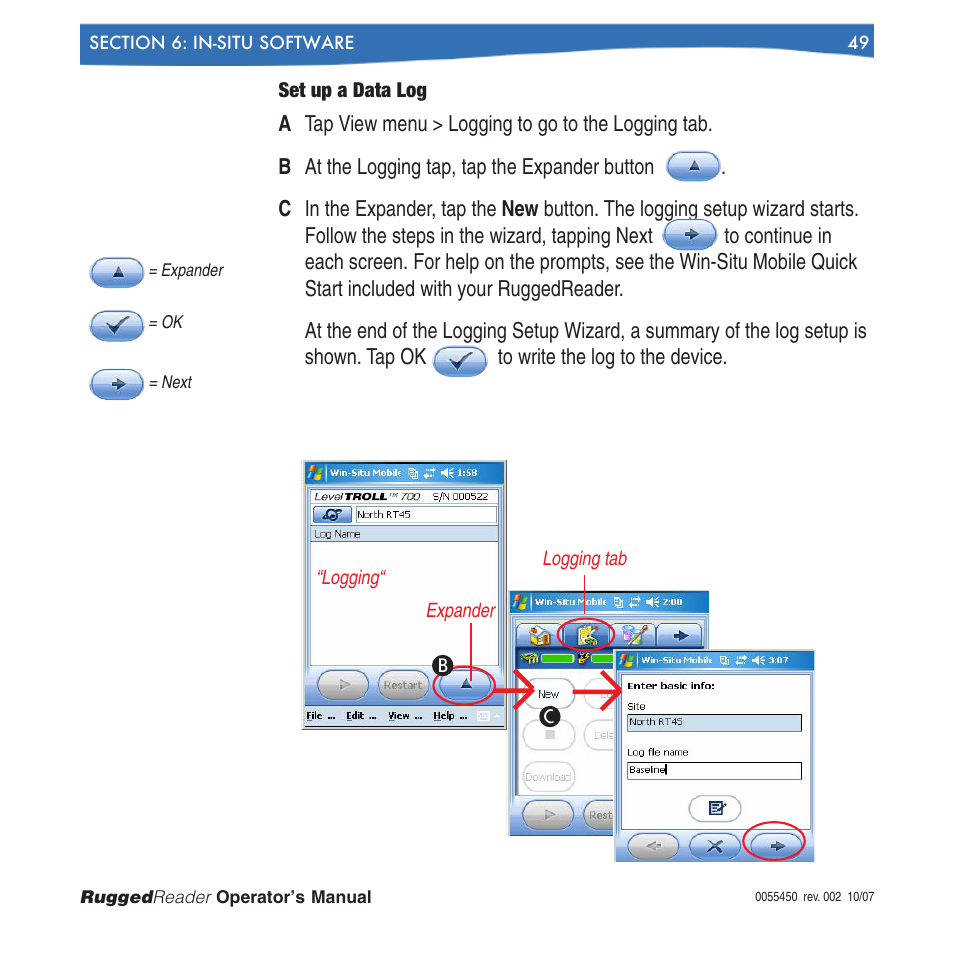 Set up a data log | In-Situ RuggedReader Operators Manual for Blue RuggedReader User Manual | Page 49 / 81