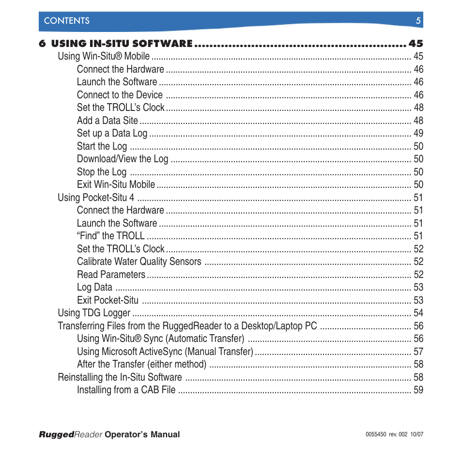 In-Situ RuggedReader Operators Manual for Blue RuggedReader User Manual | Page 5 / 81
