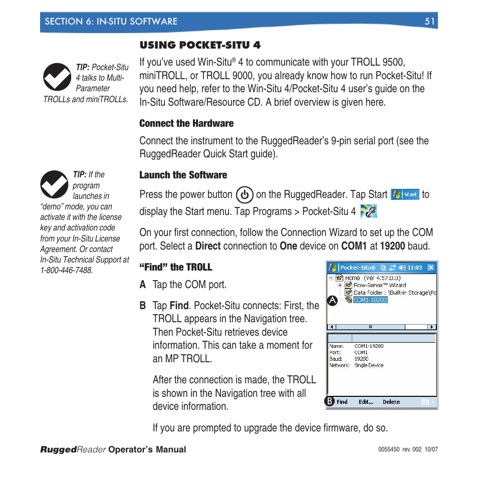 Using pocket-situ 4 | In-Situ RuggedReader Operators Manual for Blue RuggedReader User Manual | Page 51 / 81