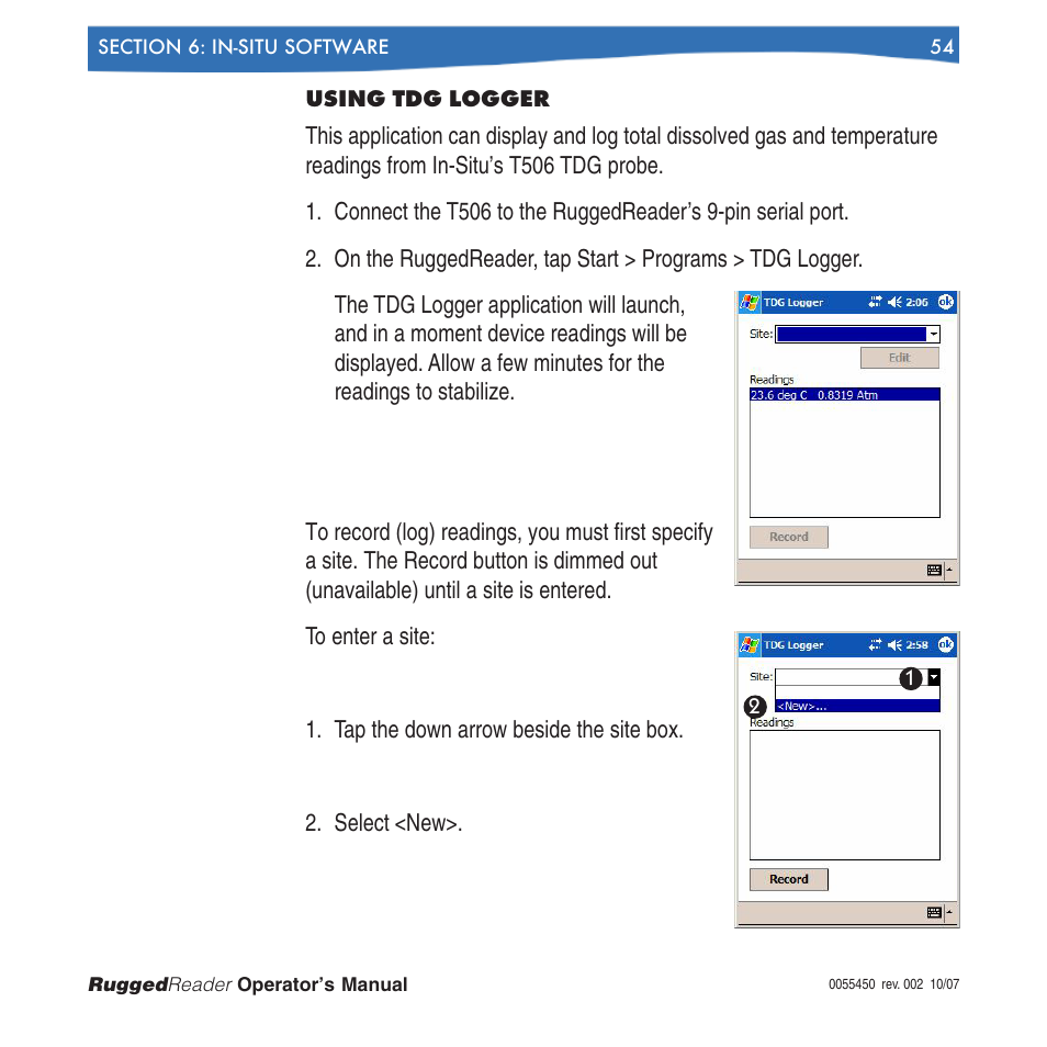 Using tdg logger | In-Situ RuggedReader Operators Manual for Blue RuggedReader User Manual | Page 54 / 81