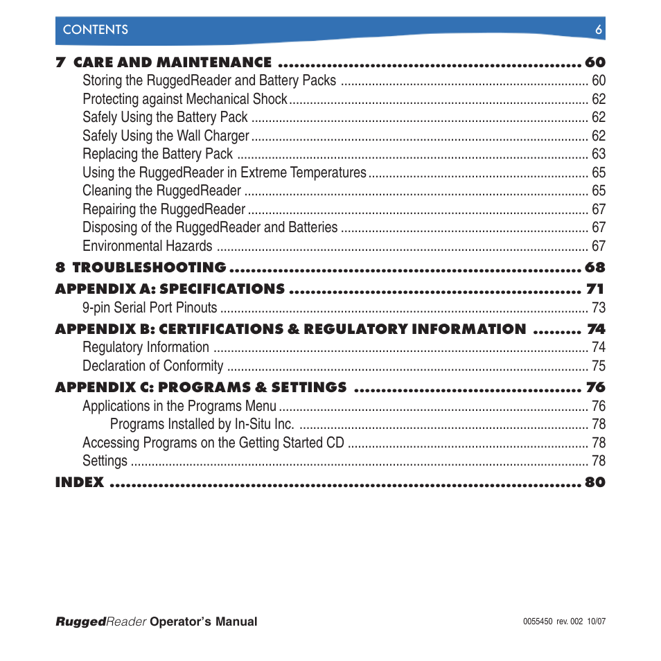 In-Situ RuggedReader Operators Manual for Blue RuggedReader User Manual | Page 6 / 81