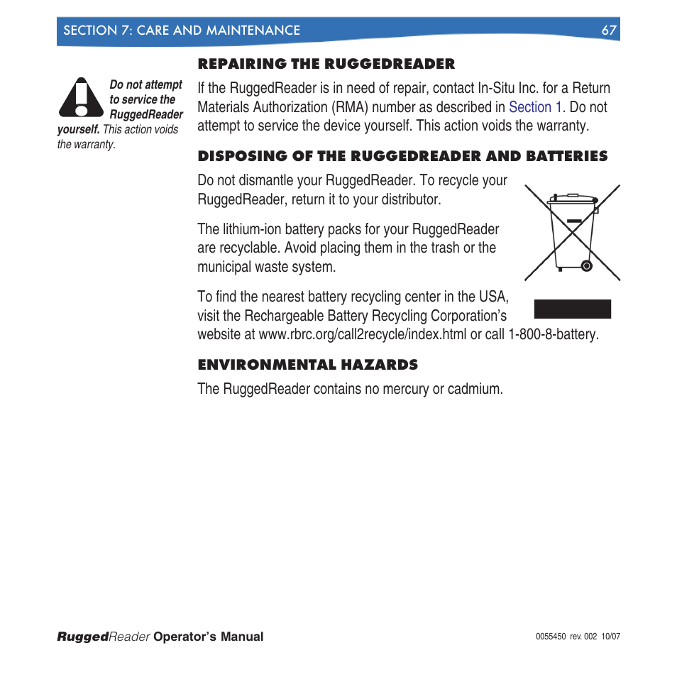 In-Situ RuggedReader Operators Manual for Blue RuggedReader User Manual | Page 67 / 81