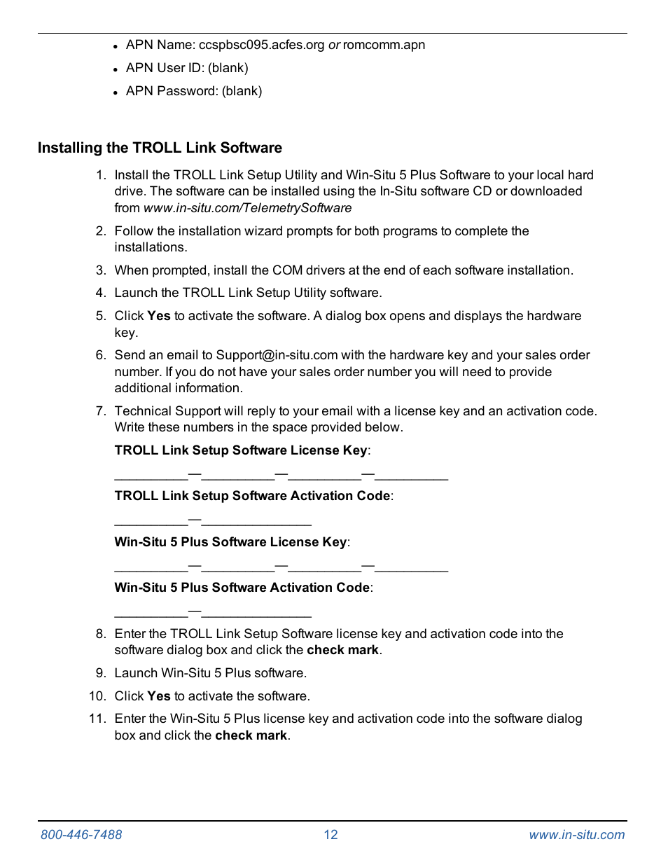 Installing the troll link software | In-Situ TROLL Link Telemetry System Operators Manual User Manual | Page 12 / 50