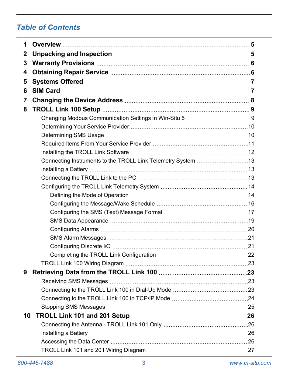 In-Situ TROLL Link Telemetry System Operators Manual User Manual | Page 3 / 50