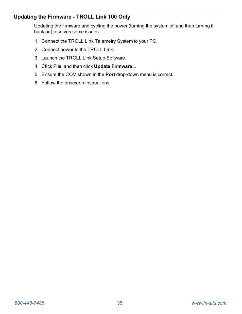 Updating the firmware - troll link 100 only | In-Situ TROLL Link Telemetry System Operators Manual User Manual | Page 35 / 50