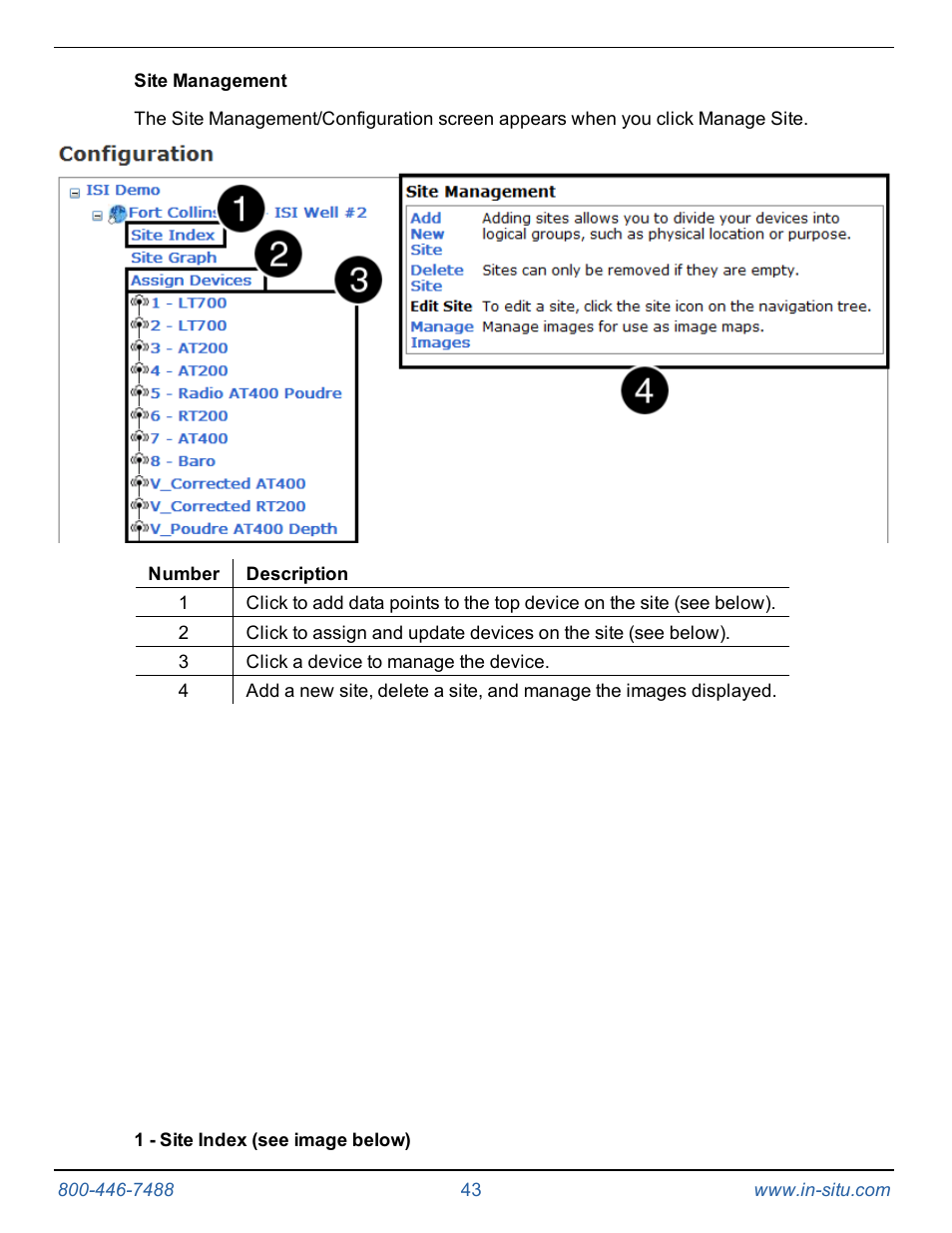 Site management | In-Situ TROLL Link Telemetry System Operators Manual User Manual | Page 43 / 50