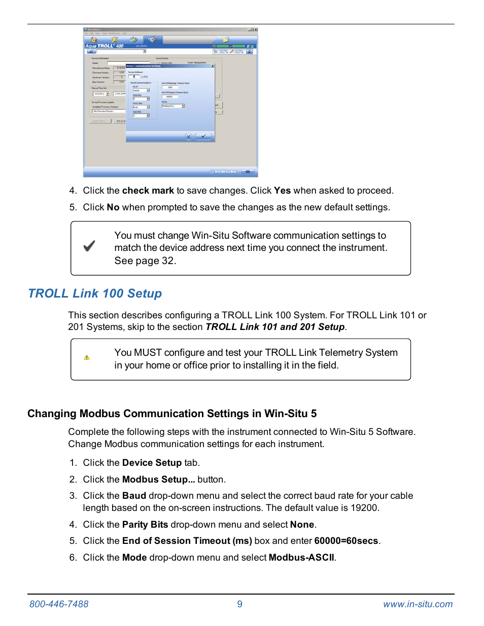 Troll link 100 setup | In-Situ TROLL Link Telemetry System Operators Manual User Manual | Page 9 / 50