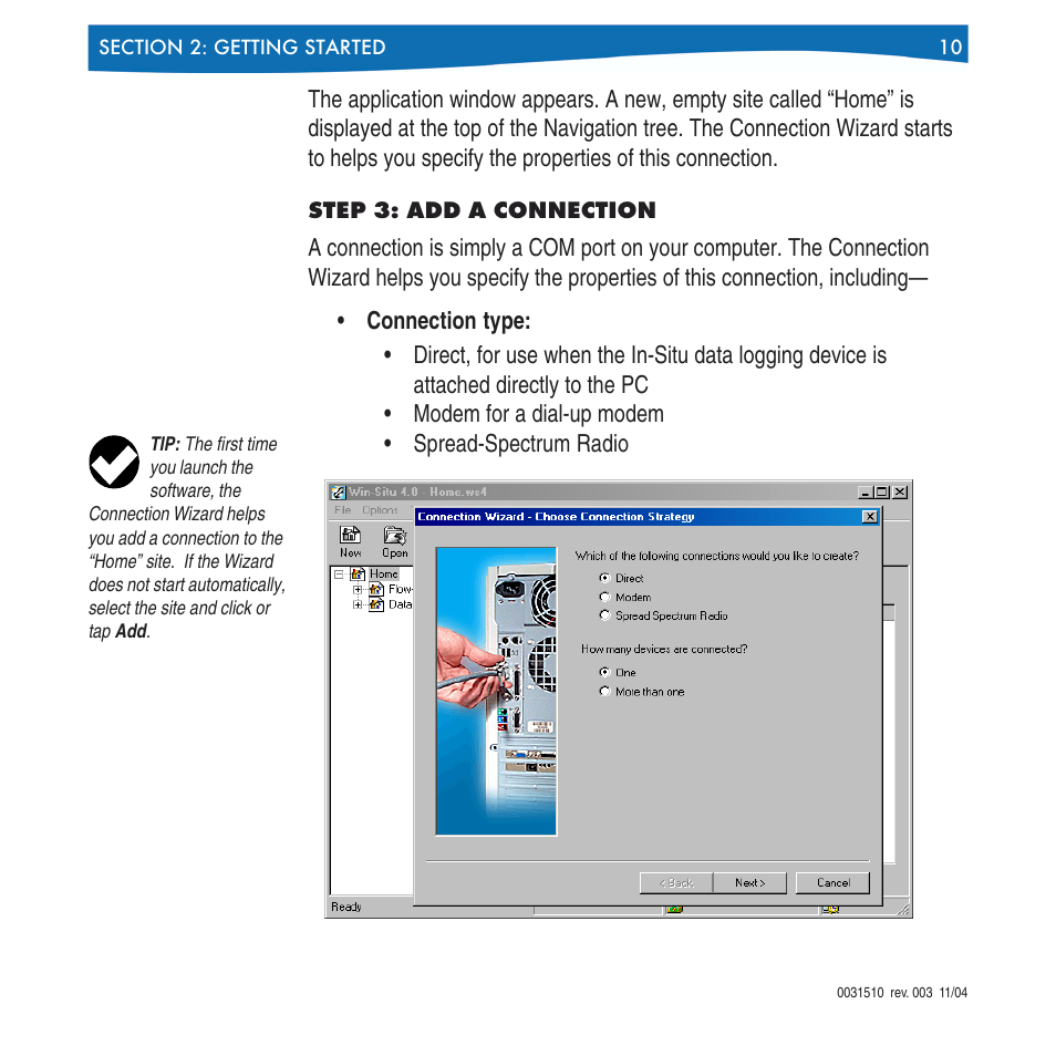 Step 3: add a connection | In-Situ Win-Situ 4 / Pocket-Situ 4 Operators Manual User Manual | Page 10 / 111