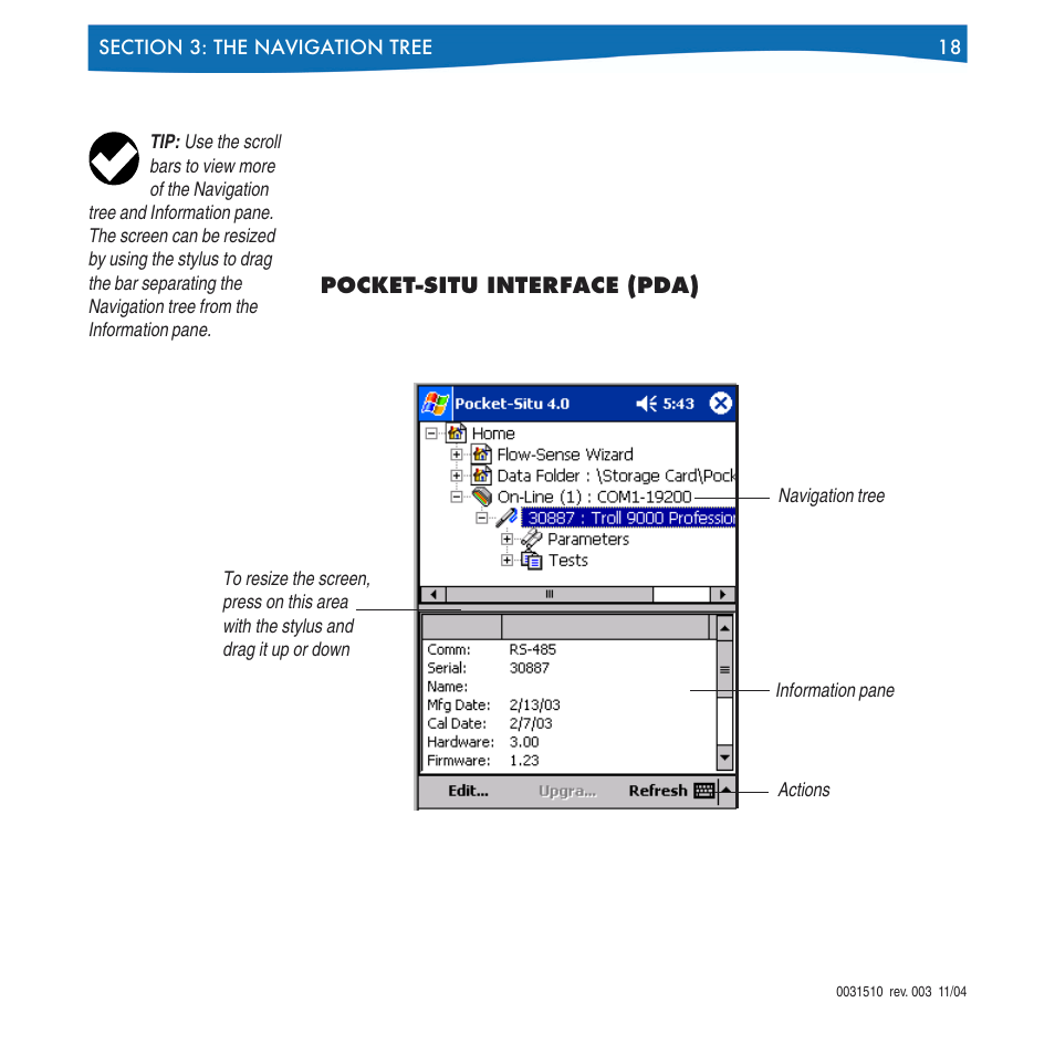Pocket-situ interface (pda) | In-Situ Win-Situ 4 / Pocket-Situ 4 Operators Manual User Manual | Page 18 / 111