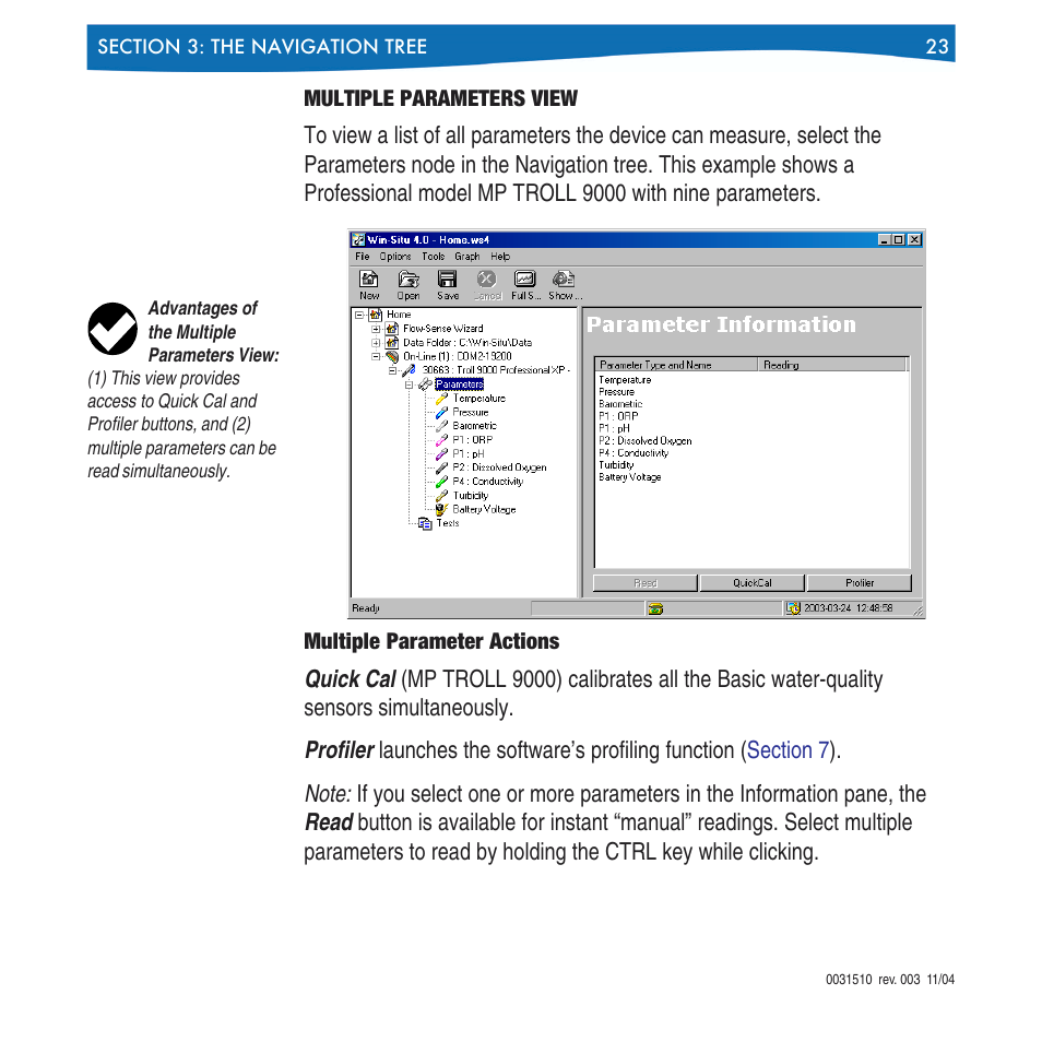 Multiple parameters view | In-Situ Win-Situ 4 / Pocket-Situ 4 Operators Manual User Manual | Page 23 / 111