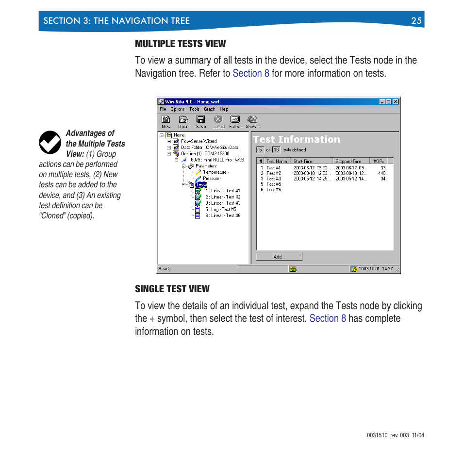 Multiple tests view single test view | In-Situ Win-Situ 4 / Pocket-Situ 4 Operators Manual User Manual | Page 25 / 111