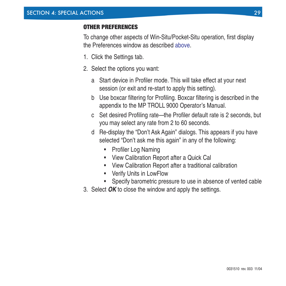 Other preferences | In-Situ Win-Situ 4 / Pocket-Situ 4 Operators Manual User Manual | Page 29 / 111