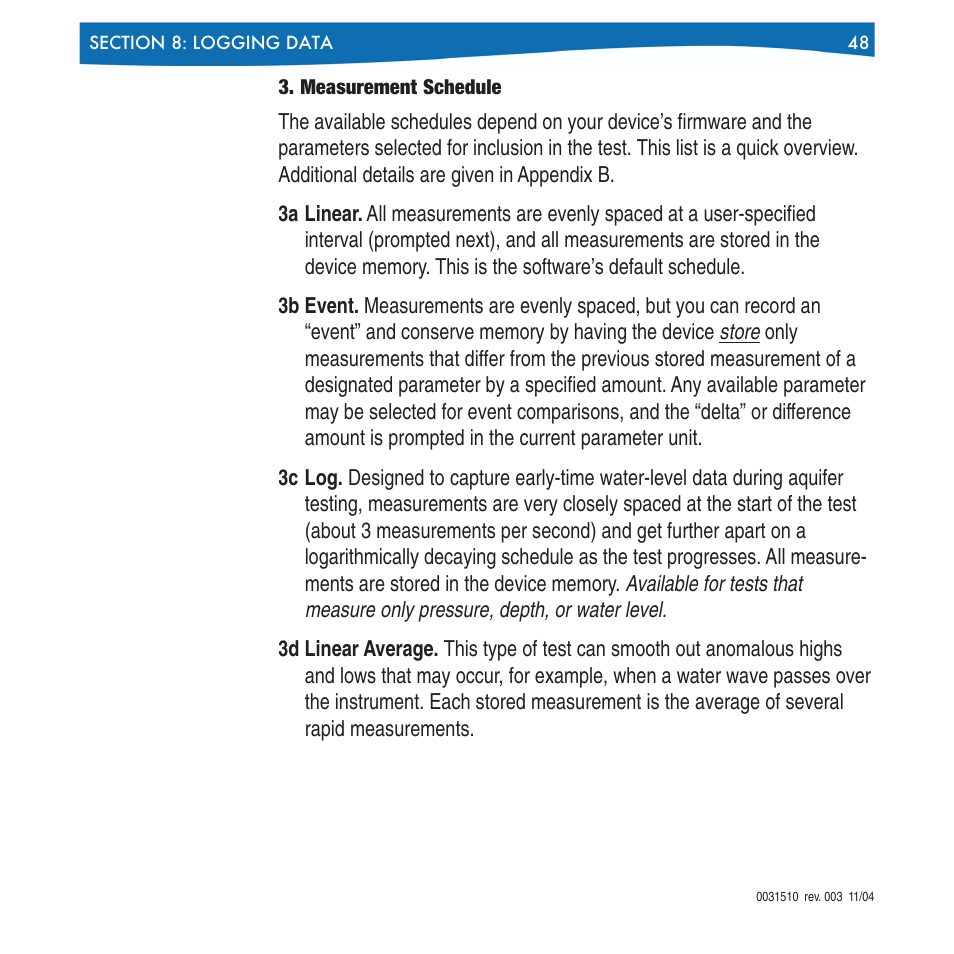 Measurement schedule | In-Situ Win-Situ 4 / Pocket-Situ 4 Operators Manual User Manual | Page 48 / 111